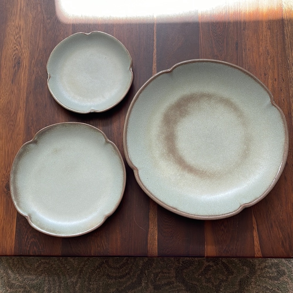Frankoma Light Green and Brown Dinnerware Set